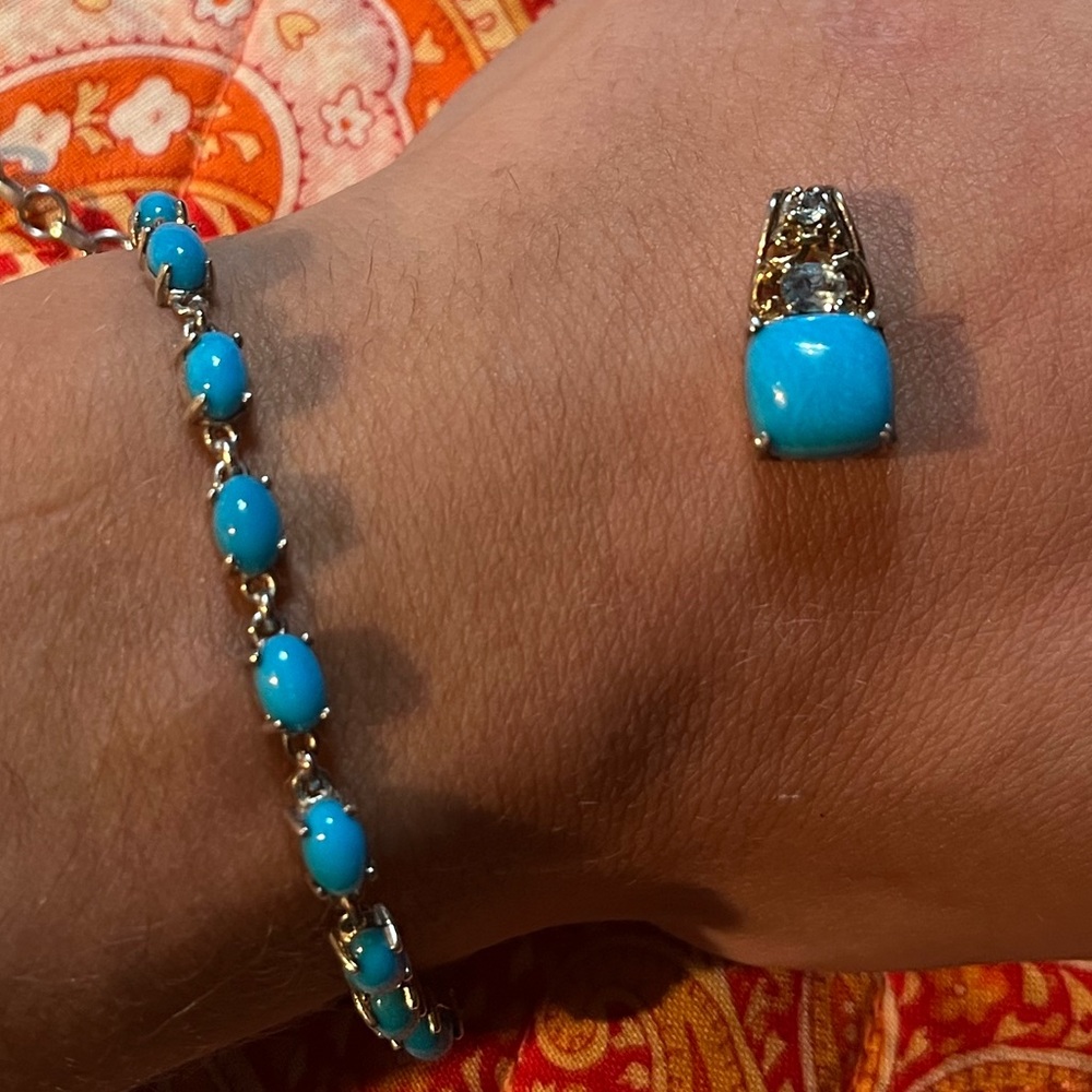 Sleeping Beauty Turquoise Bracelet with Topaz and Turquoise Pendant